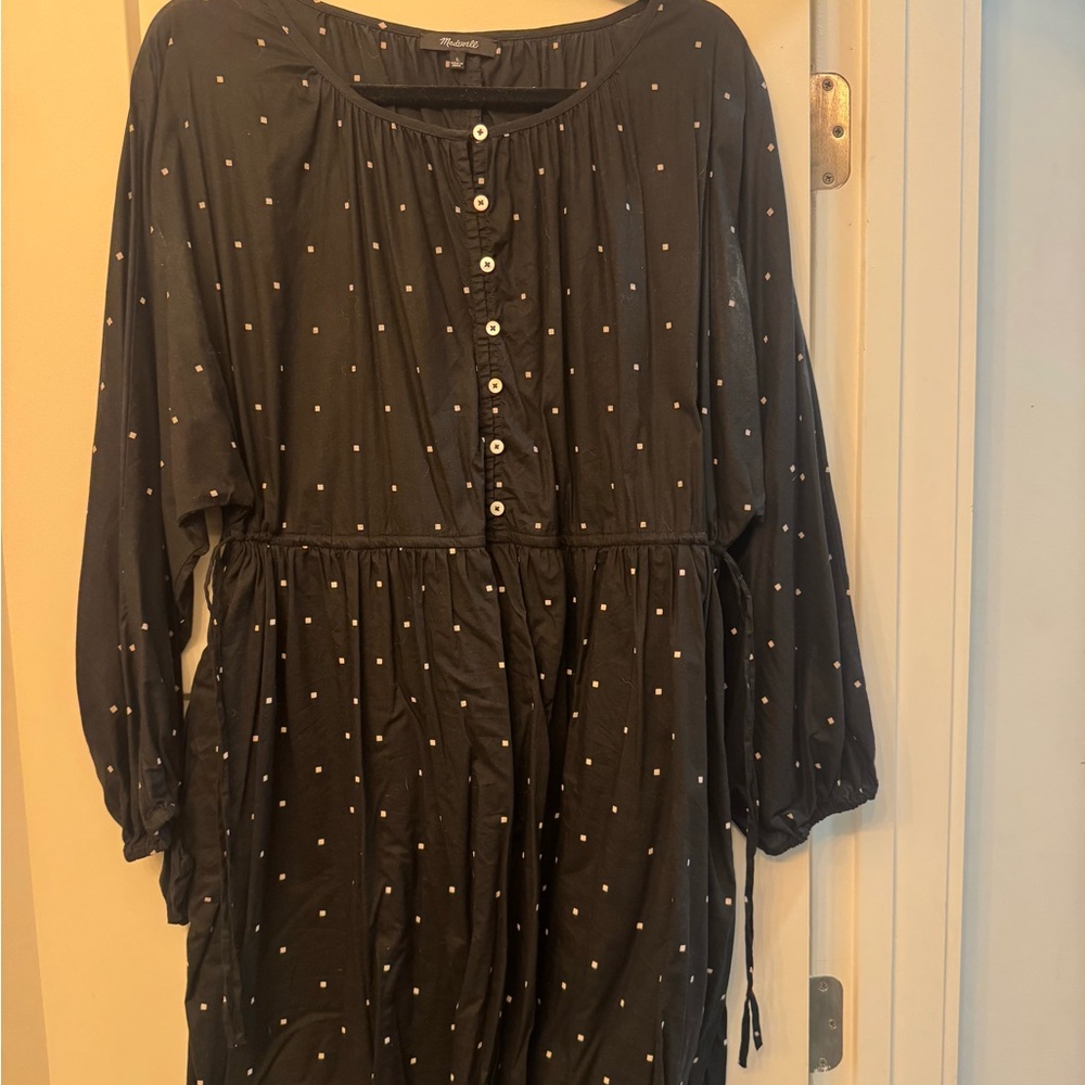 Madewell Black and White Buttoned Peplum Sundress